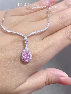 1.97ct Лабораторно выращенные бриллиантовые подвески Ожерелье Перовая резьба Розовый цвет на заказ