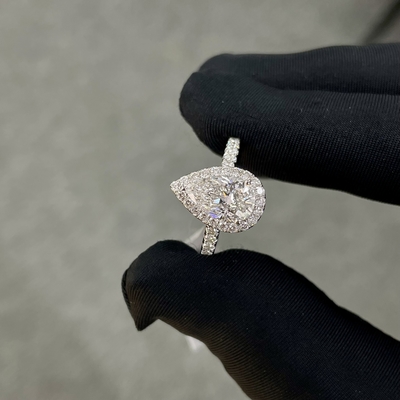 18-каровое белое бриллиантовое кольцо для женщин 1.53ct E VS1 грушевая форма