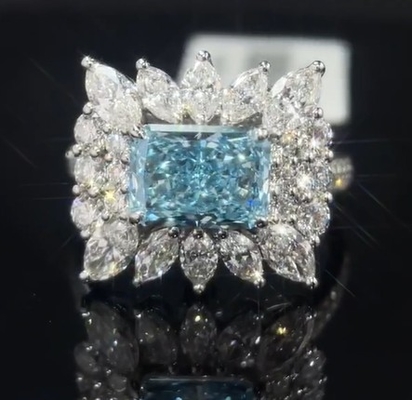 2.20ct Голубой Лаборатории выращенный бриллиантовый кольцо с окружающим стилем настройки для особых случаев