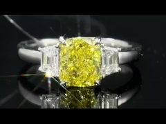 HPHT 1.22ct три камня в стиле ярко-желтый лабораторный бриллиантовый кольцо 18k золото